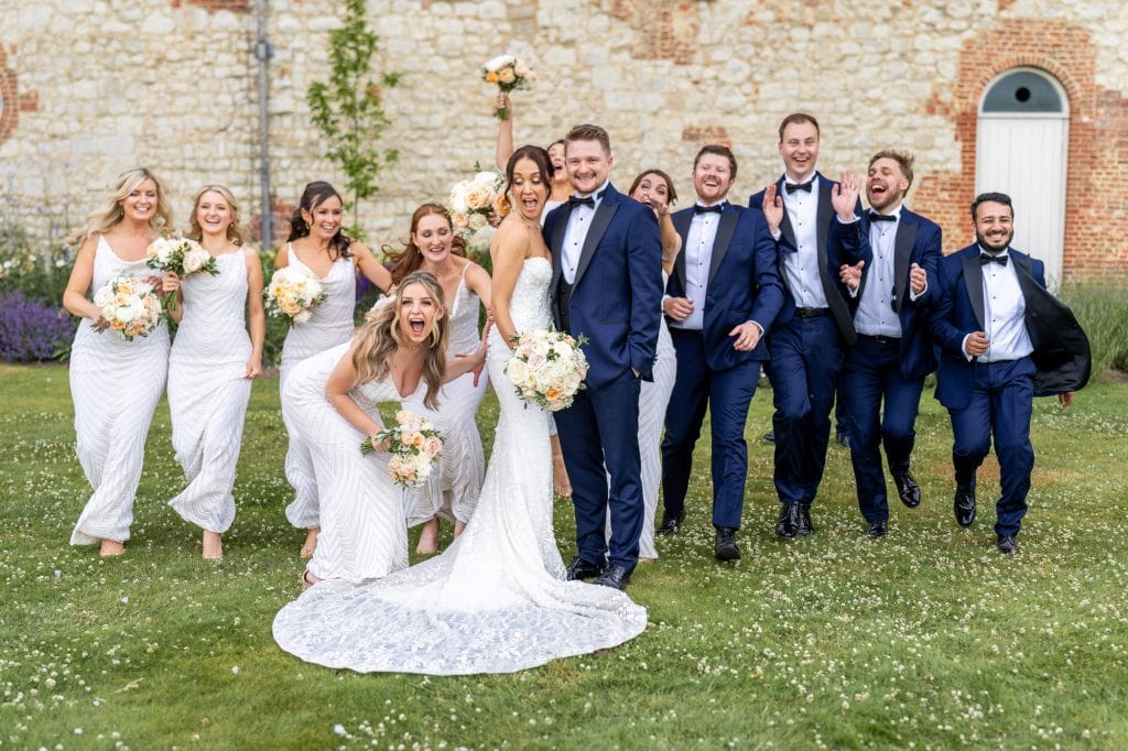 Bride and groom with all of their bridal party
