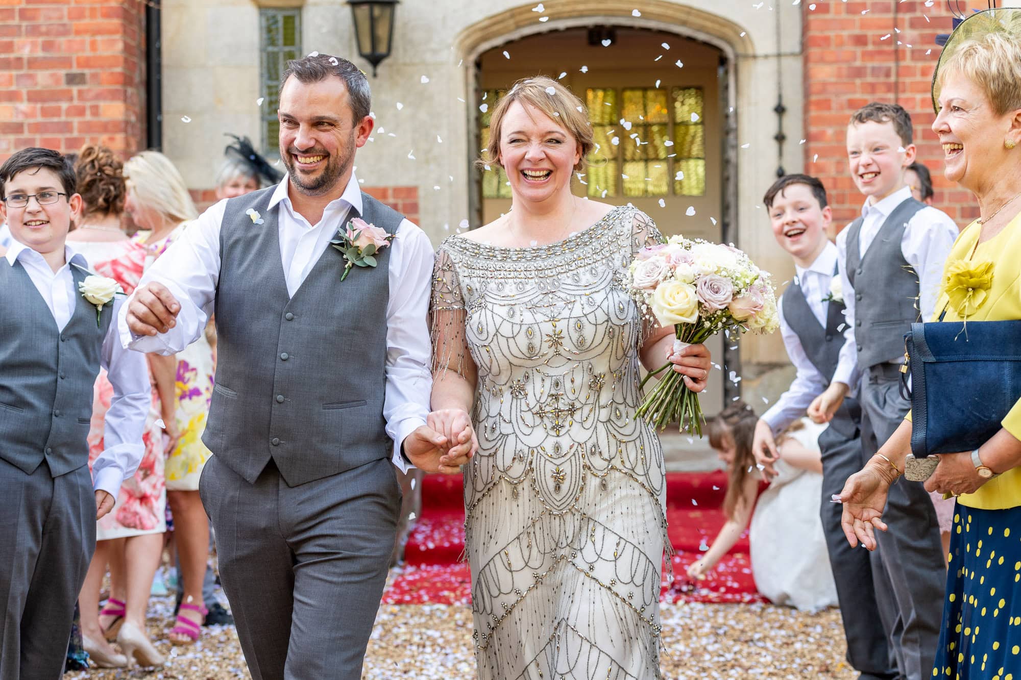 Bride and groom confetti Plum Park Northamptonshire Wedding